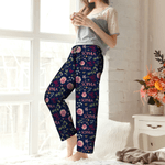 Personalised Colorful Birth Flower Pajama Pants with Name and Initial Birthday Chrismas Gift for Family Friends