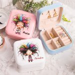 Personalised Cartoon Quirky Girl PU Leather Jewellery Box with Name Portable Travel Accessories Birthday Gift for Women Girls