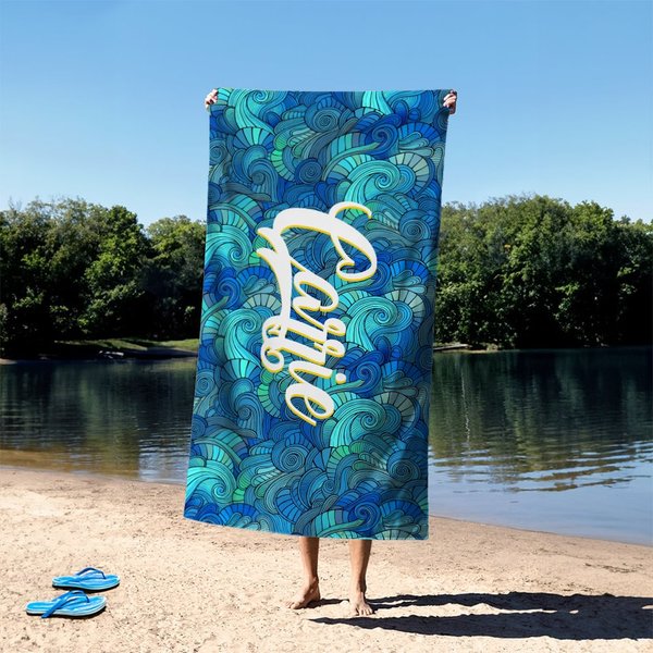 Personalised Waves Tie Dye Quick Dry Beach Towel with Name Travel Essentials Beach Party Birthday Gift for Women Men