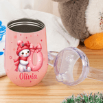 Personalized Cartoon Santa Hat Snowman Bow Initial 10 oz Insulated Sippy Cup with Name and Handle Baby Shower Birthday Gift for Toddler Kid
