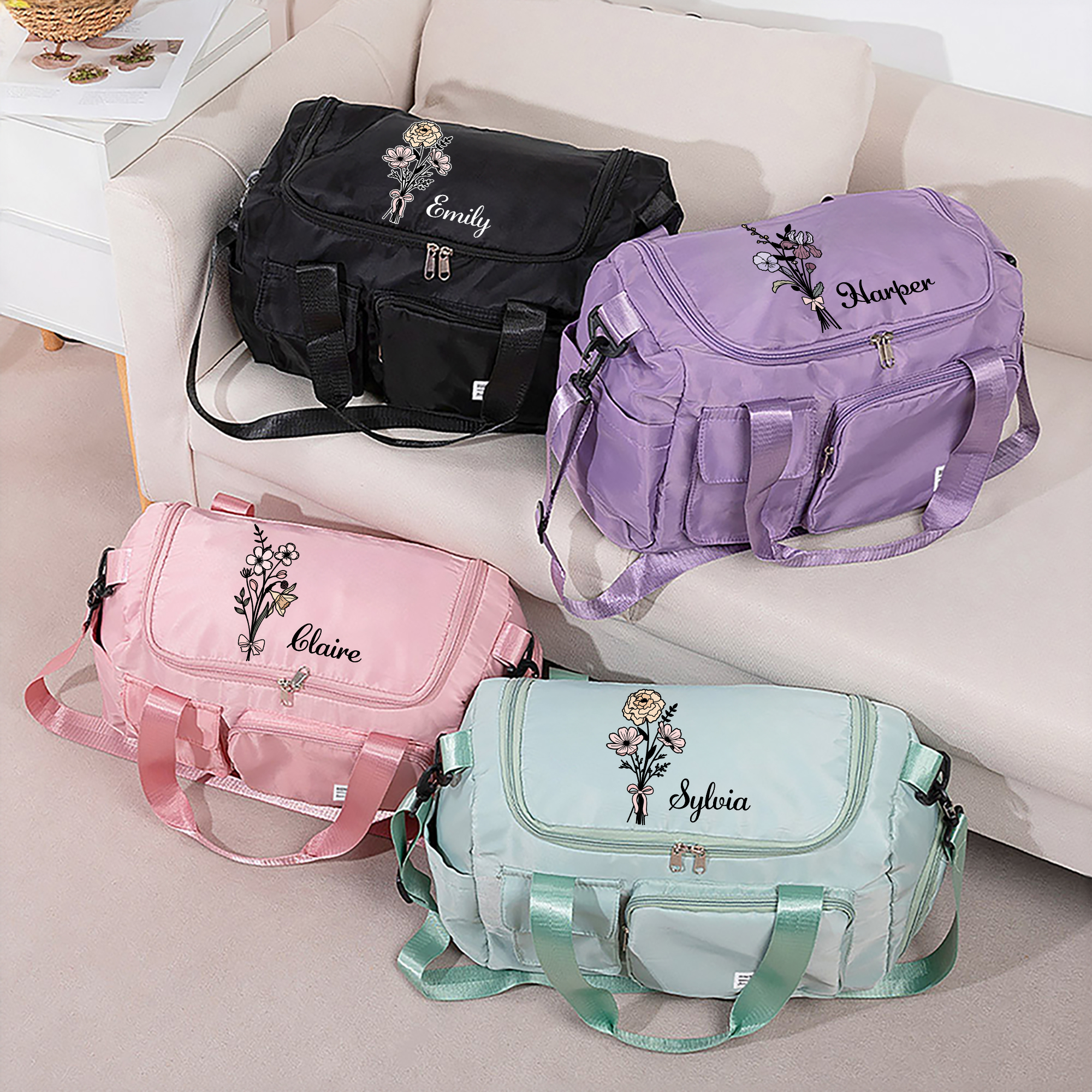 Sac de voyage multi-compartiments avec nom et bandoulière Accessoires de voyage Cadeau d'anniversaire pour les femmes et les filles