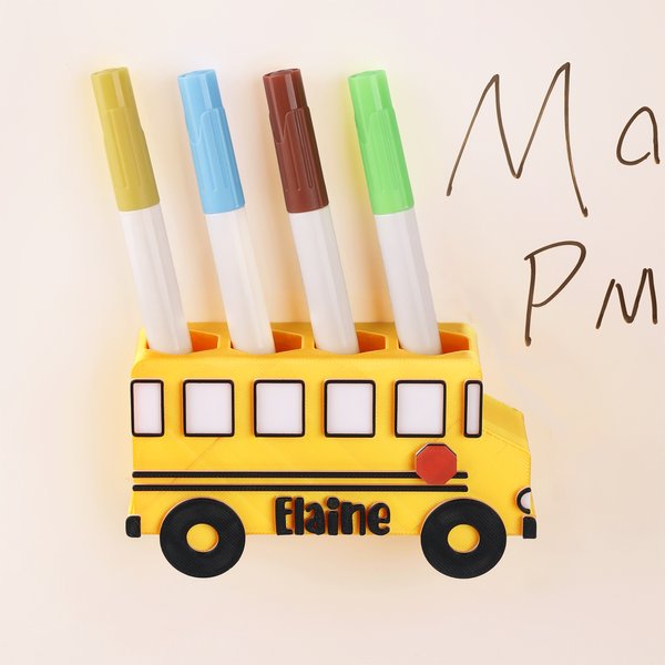 Personalized School Bus Dry Erase Marker Holder with Name Classroom Decor Back to School Gift for Teacher Student