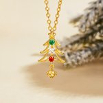 Personalised 1-4 Family Birthstones Christmas Tree Necklace Dainty Jewellery Christmas Anniversary Gift for Mom Grandma