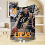 Personalized Sports Photo Soft Throw Blanket with Sports Number and Name Home Decor Birthday Gift for Sports Fans