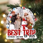 Luminaires de Noël personnalisés Photo du meilleur voyage Ornement suspendu en acrylique avec texte Année et corde dorée Décoration de la maison Cadeau de Noël pour la famille et les amis