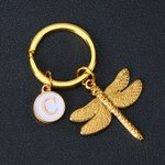 Porte-clés portable personnalisé libellule avec breloque initiale Utilisation quotidienne Cadeau d'anniversaire pour les amoureux de la libellule
