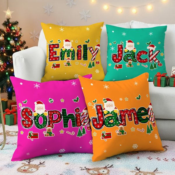 Personalisierte niedlichen Weihnachtsmann Elch Schneeflocke werfen Kissenbezug mit Namen Home Decor Weihnachtsgeschenk für Familie Freunde