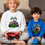 Personalised Big Wheel Off-Road Lorry Multicolour Kid's T-shirt Sweatshirt Hoodie with Age and Name Birthday Christmas Gift for Kids