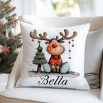 Gepersonaliseerd Schattig Rendier Kerstboom Zacht Kussenovertrek met Naam Home Decor Kerst Verjaardagscadeau voor Familie Vrienden