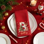 Personalized Cartoon Reindeer Initial 100% Cotton Red Reusable Napkin with Name Table Decor Christmas Gift for Family Friend