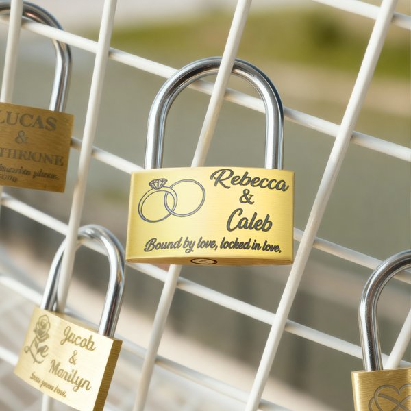 Personalised Ring Heart Brass Love Padlock with Name and Text Wedding Engagement Anniversary Gift for Couples