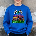 Personalised Big Wheel Off-Road Lorry Multicolour Kid's T-shirt Sweatshirt Hoodie with Age and Name Birthday Christmas Gift for Kids