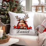 Gepersonaliseerd Schattig Rendier Kerstboom Zacht Kussenovertrek met Naam Home Decor Kerst Verjaardagscadeau voor Familie Vrienden