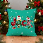 Personalized Cute Santa Claus Elk Snowflake Throw Pillow Cover with Name Home Decor Christmas Gift for Family Friends