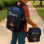 Personalised African Boy Pattern Backpack Lunch Bag Pencil Case Water Bottle Set of 4 with Name Back to School Christmas Gift for Boys Students