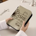 Personalized Sunflower PU Leather Bible Cover with Carry Handle and Name Prayer Baptism Religious Gift for Christians