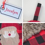 Calza di Natale ricamata personalizzata in pelliccia sintetica di bufalo a quadri con nome Regalo di Natale decorativo per famiglia bambino