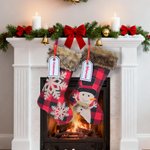 Calza di Natale ricamata personalizzata in pelliccia sintetica di bufalo a quadri con nome Regalo di Natale decorativo per famiglia bambino