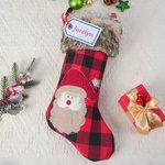 Calza di Natale ricamata personalizzata in pelliccia sintetica di bufalo a quadri con nome Regalo di Natale decorativo per famiglia bambino