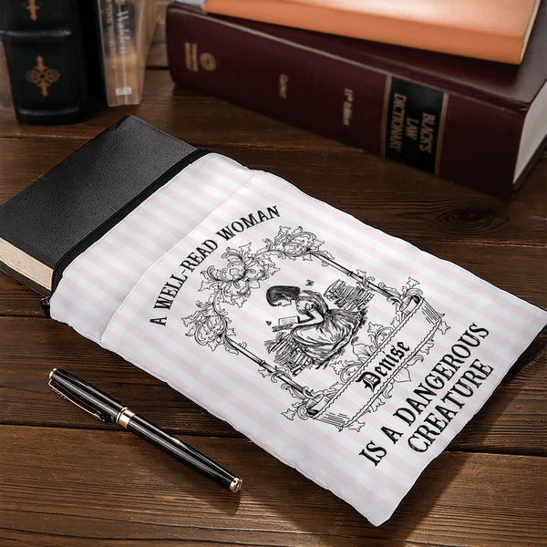 Personalized Retro Reading Girl Name Book Sleeve Cover with Zipper and Front Pocket Birthday Christmas Gift for Her Bookworms