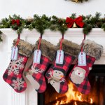 Calza di Natale ricamata personalizzata in pelliccia sintetica di bufalo a quadri con nome Regalo di Natale decorativo per famiglia bambino