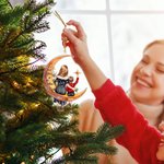 Personalised Cartoon Mother and Kid Character Moon Acrylic Ornament with Names Tree Decoration Christmas Anniversary Gift for Family