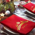 Personalized Merry Christmas Reindeer Bell Christmas Tree 100% Cotton Christmas Napkin with Name Table Decor Christmas Gift for Family Friends