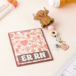 Personalized Western Cowgirl Style Highland Cow Badge Reel with Text and Heart Charm Nurse Week Birthday Christmas Gift for Nurse Medical Staff