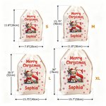 Personalisierte Frohe Weihnachten niedlich Santa Hut Rentier erste Leinwand Drawstring Geschenk Tasche mit Namen Weihnachtsgeschenk für Kinder Familie Freunde