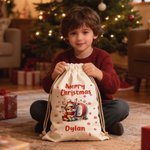 Personalisierte Frohe Weihnachten niedlich Santa Hut Rentier erste Leinwand Drawstring Geschenk Tasche mit Namen Weihnachtsgeschenk für Kinder Familie Freunde