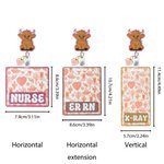 Personalized Western Cowgirl Style Highland Cow Badge Reel with Text and Heart Charm Nurse Week Birthday Christmas Gift for Nurse Medical Staff