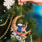 Personalised Cartoon Mother and Kid Character Moon Acrylic Ornament with Names Tree Decoration Christmas Anniversary Gift for Family