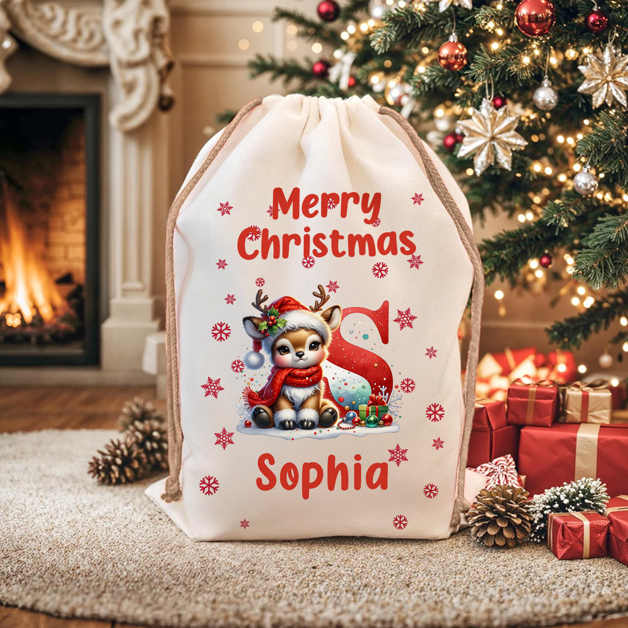 Sac à main en toile avec nom et prénom Cadeau de Noël pour les enfants, la famille et les amis