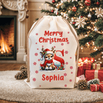 Personalisierte Frohe Weihnachten niedlich Santa Hut Rentier erste Leinwand Drawstring Geschenk Tasche mit Namen Weihnachtsgeschenk für Kinder Familie Freunde