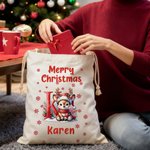 Personalisierte Frohe Weihnachten niedlich Santa Hut Rentier erste Leinwand Drawstring Geschenk Tasche mit Namen Weihnachtsgeschenk für Kinder Familie Freunde