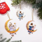 Personalised Cartoon Mother and Kid Character Moon Acrylic Ornament with Names Tree Decoration Christmas Anniversary Gift for Family