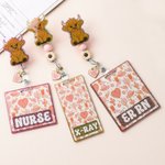 Personalized Western Cowgirl Style Highland Cow Badge Reel with Text and Heart Charm Nurse Week Birthday Christmas Gift for Nurse Medical Staff