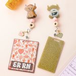 Personalized Western Cowgirl Style Highland Cow Badge Reel with Text and Heart Charm Nurse Week Birthday Christmas Gift for Nurse Medical Staff