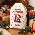 Personalisierte Frohe Weihnachten niedlich Santa Hut Rentier erste Leinwand Drawstring Geschenk Tasche mit Namen Weihnachtsgeschenk für Kinder Familie Freunde