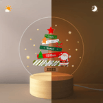 Personalized Santa Claus Christmas Tree LED Night Light with 1-8 Names and Wooden Base Home Decor Christmas Gift for Kids Family