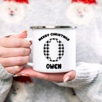 Personalised Dog Paw Initial Christmas Plaid 12 oz Multicolour Enamel Mug with Name Daily Use Christmas Gift for Kids
