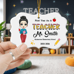Personalized Cartoon Teacher Character Ceramic Ornament with Surname Text and Year Home Tree Decor Christmas Gift for Teacher