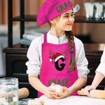 Personalized Cute Reindeer Santa Hat Initial Adjustable Kid Apron Chef Hat Set with Name Children's Day Christmas Gift for Boys Girls