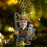 Personalized Fisherman Face Photo Acrylic Christmas Ornament Home Decor Christmas Gift for Male Fishing Enthusiasts