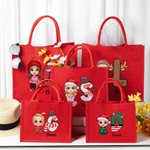 Borsa in tela rossa personalizzabile con personaggio animato nome e iniziale design a tema natalizio regalo di Natale per bambini e adulti
