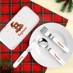 Personalised Christmas Hat Initial Safe Stainless Steel Kid's Fork Spoon Knife 3 Pcs Cutlery Set with Case and Name Christmas Gift for Kids