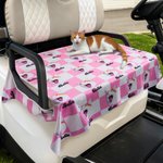 Personalized Checkerboard Cat Dog Face Photo Breathable Golf Cart Seat Cover with Name Golf Cart Accessories Birthday Gift for Pet Lovers Golfers
