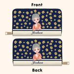 Personalized Birth Flower Cartoon Character Large PU Leather Hand Wallet with Name Multiple Compartments Birthday Bridesmaid Gift for Women