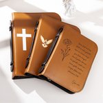 Personalisierte Buchhülle aus PU-Leder mit Kreuz Geburtsblume Namen Text inklusive Tragegriff Geschenk für Christen