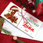 Personalized Christmas Hat Initial Money Holder Card Wallet with Name and Envelope Christmas Party Gift for Family Friend